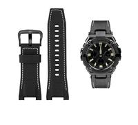 Correa de reloj de cuero y lona for hombre, 26MM, apta for Casio GST-B100 S130 W300GL 400G W330 GST-W120L s120 W130L S100 Series, accesorios for relojes(Black white canva)