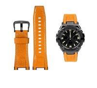 Correa de reloj de cuero y lona for hombre, 26MM, apta for Casio GST-B100 S130 W300GL 400G W330 GST-W120L s120 W130L S100 Series, accesorios for relojes(Yellow black buckle)