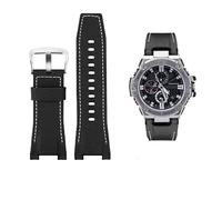 Correa de reloj de cuero y lona for hombre, 26MM, apta for Casio GST-B100 S130 W300GL 400G W330 GST-W120L s120 W130L S100 Series, accesorios for relojes(Black white canvas)