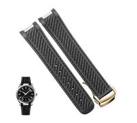 Correa de reloj de goma apta for Omega AT150 Seamaster 300 AQUA TERRA, correas de relojes de buceo, correa de reloj de silicona negra y azul, pulsera de 20mm(Black gold)