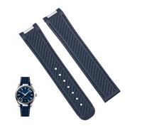 Correa de reloj de goma apta for Omega AT150 Seamaster 300 AQUA TERRA, correas de relojes de buceo, correa de reloj de silicona negra y azul, pulsera de 20mm(Blue no clasp)