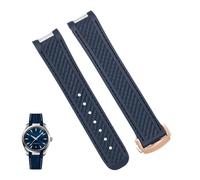 Correa de reloj de goma apta for Omega AT150 Seamaster 300 AQUA TERRA, correas de relojes de buceo, correa de reloj de silicona negra y azul, pulsera de 20mm(Blue RG clasp)