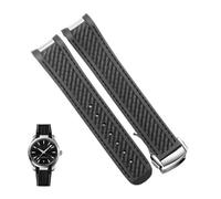 Correa de reloj de goma apta for Omega AT150 Seamaster 300 AQUA TERRA, correas de relojes de buceo, correa de reloj de silicona negra y azul, pulsera de 20mm(Black silver)