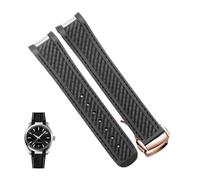 Correa de reloj de goma apta for Omega AT150 Seamaster 300 AQUA TERRA, correas de relojes de buceo, correa de reloj de silicona negra y azul, pulsera de 20mm(Black rose gold)