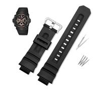 Correa de reloj de goma compatible con for Casio G-SHOCK 4778 AW-591/590/5230AWG-M100/101 G-7700/7710 Pulsera de silicona negra resistente al agua for hombre(Black-silver buckle)
