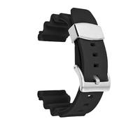 Correa de reloj de goma de 22 mm, pulsera de repuesto de silicona deportiva for buceo con anillo de metal, apta for Seiko Prospex SKX007(Black-silver buckle)