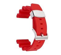 Correa de reloj de goma de 22 mm, pulsera de repuesto de silicona deportiva for buceo con anillo de metal, apta for Seiko Prospex SKX007(Red-silver buckle)