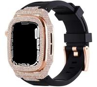 Correa de reloj de goma de la cubierta de la cara de diamante de lujo, para reemplazo de 45 mm de 44 mm, banda de protección de aleación de acero inoxidable banda fluororroruber, para la serie Iwath