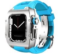 Correa de reloj de goma de municipio de aleación de titanio premium, compatible con Apple Watch 8 7 45/44 mm, banda de fluorado bisel de metal de metal de Mod kit para hombres de biselio