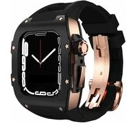 Correa de reloj de goma de municipio de aleación de titanio premium, compatible con Apple Watch 8 7 45/44 mm, banda de fluorado bisel de metal de metal de Mod kit para hombres de biselio