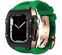 Correa de reloj de goma de municipio de aleación de titanio premium, compatible con Apple Watch 8 7 45/44 mm, banda de fluorado bisel de metal de metal de Mod kit para hombres de biselio