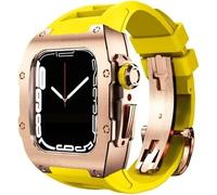 Correa de reloj de goma de municipio de aleación de titanio premium, compatible con Apple Watch 8 7 45/44 mm, banda de fluorado bisel de metal de metal de Mod kit para hombres de biselio