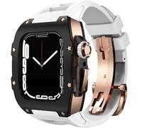 Correa de reloj de goma de municipio de aleación de titanio premium, compatible con Apple Watch 8 7 45/44 mm, banda de fluorado bisel de metal de metal de Mod kit para hombres de biselio