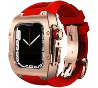 Correa de reloj de goma de municipio de aleación de titanio premium, compatible con Apple Watch 8 7 45/44 mm, banda de fluorado bisel de metal de metal de Mod kit para hombres de biselio