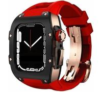 Correa de reloj de goma de municipio de aleación de titanio premium, compatible con Apple Watch 8 7 45/44 mm, banda de fluorado bisel de metal de metal de Mod kit para hombres de biselio