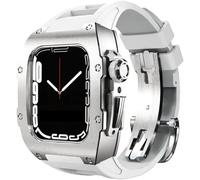 Correa de reloj de goma de municipio de aleación de titanio premium, compatible con Apple Watch 8 7 45/44 mm, banda de fluorado bisel de metal de metal de Mod kit para hombres de biselio