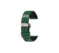 Correa de reloj de goma for hombre, 20mm 22mm, Compatible con Casio Mdv107-1A MDV106-1A MDV-106, correa de reloj de cuero de vaca auténtico, accesorios con hebilla de Metal(Green steel Folding,Width 2