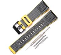 Correa de reloj de goma impermeable compatible con Casio Pro Trek GA2000 PRG600 PRW6600 PRG-650Y Reloj deportivo para hombre, correas de repuesto para hombre (negro/amarillo)