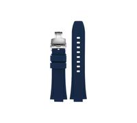Correa de reloj de goma suave de 26-12mm Compatible con Tissot PRX T137.407 T137.410 correa de reloj de silicona de moda for hombre hebilla de Metal de acero inoxidable(Blue-silver Folding)