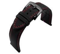 Correa de reloj de lona de nailon for hombre (20/22/24 mm), compatible con Blancpain Fifty Fathoms/SEIKO 5 Water Ghost/Citizen BM8475(A Red Thread-Black,22mm)