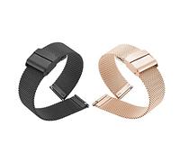 Correa de Reloj de Metal de Malla Milan 2 Piezas, 10MM 12MM 14MM 16MM 18MM 20MM 22MM -Liberación Rápida- Pulsera de Repuesto para Relojes Inteligentes (Color : Black+Rose Gold, Size : 17MM)
