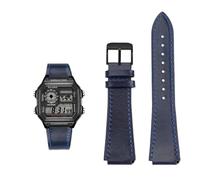 Correa de reloj de piel de vaca retro de 18 mm de liberación rápida compatible con Casio G-Shock A158/A158W/A168/f91w/AE-1200/A159/A169/AE1300(Blue black pin)