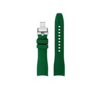 Correa de reloj de silicona con extremo curvado de 22mm, Compatible con Mido New Multifort TV M049.526, pulsera con hebilla plegable for hombre(Green silver Folding)