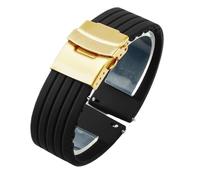 Correa de reloj de silicona con patrón de rayas Correa de reloj de silicona de repuesto de goma for reloj de 18 mm, 20 mm, 22 mm y 24 mm con hebilla desplegable de acero inoxidable(Black-Golden-Safe,1