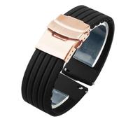 Correa de reloj de silicona con patrón de rayas Correa de reloj de silicona de repuesto de goma for reloj de 18 mm, 20 mm, 22 mm y 24 mm con hebilla desplegable de acero inoxidable(Black-Rose-Safe,18m