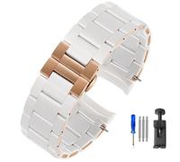 Correa de Reloj de Silicona, for Armani Ar5920 5919 5859 5867 Acero Revestido de Caucho Blanco Hombres Mujeres Correa de Reloj Accesorios 20mm23mm Pulsera (Color : White-Rose Gold, Size : 23mm)