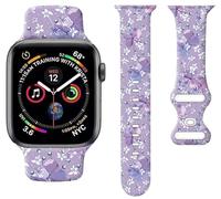 Correa de reloj deportiva compatible con Apple Watch Band de 1.496 pulgadas, 1.575 pulgadas, 1.614 pulgadas, correa deportiva de silicona suave con estampado floral, correas de repuesto para iWatch