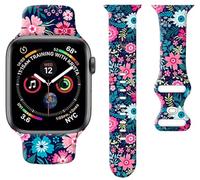 Correa de reloj deportiva compatible con Apple Watch Band de 42 mm, 44 mm, 45 mm, 49 mm, para mujer, correa deportiva de silicona suave con estampado floral, correa deportiva de repuesto para iWatch