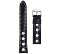 Correa de reloj deportiva de cuero Rally | Negro con agujeros naranjas, rojos, amarillos y blancos | 20 mm, 22 mm, 24 mm | Correa de carreras perforada con hebilla plateada de repuesto para hombres y