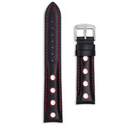 Correa de reloj deportiva de cuero Rally | Negro con agujeros naranjas, rojos, amarillos y blancos | 20 mm, 22 mm, 24 mm | Correa de carreras perforada con hebilla plateada de repuesto para hombres y