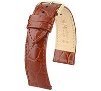 Correa de reloj HIRSCH Crocograin M - piel de becerro brillante - grabado de cocodrilo - damas/caballeros - Goldmarrón - 14 mm