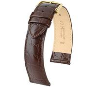 Correa de reloj HIRSCH Crocograin M - piel de becerro brillante - grabado de cocodrilo - damas/caballeros - marrón - 14 mm