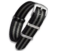 Correa de reloj icónica de nailon de doble paso, 18 mm, 20 mm, 22 mm, longitud estándar y XL extralarga, rayas grises y negras, correa de tela tejida suave para cinturón de seguridad, hebilla y