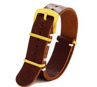Correa de reloj NATO, banda Zulu, cuero, estilo militar, engrasada, larga, marrón, Whiskey, lino, elegante hebilla de acero inoxidable, elija tamaño 18 mm, 20 mm, 22 mm, 24 mm, dorado, 20 mm