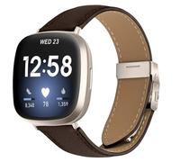 Correa de reloj para Fitbit Versa 4/Versa 3/Sense 2/Sense, correa de cuero con hebilla plegable de repuesto, correa de reloj para hombres y mujeres, talla única, Metal Cuero, No es una piedra preciosa