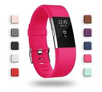Correa de repuesto para Fitbit Charge 2, correa de repuesto para accesorios suaves, cierre de metal seguro para Fitbit Charge 2 (6,7 - 8,1") - Rosa roja