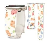 Correa de silicona compatible con Apple Watch de 41 mm, 40 mm, 38 mm, 42 mm, correa deportiva suave para iWatch Series 11, 10, 9, 8, 7, 6, 5, SE Ultra, para mujeres y hombres (flor de oso de fresa)