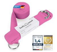 Correa de yoga Body & Mind® de algodón 100% natural - 250 cm de largo; correa de yoga con cierre de anilla en D para principiantes y avanzados; ejercicios de pilates, yoga y fitness (Cuarzo rosa)