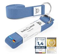 Correa de yoga Body & Mind® de algodón 100% natural - 250 cm de largo; correa de yoga con cierre de anilla en D para principiantes y avanzados; ejercicios de pilates, yoga y fitness (Azul meditación)