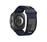 Correa deportiva de nailon for Samsung Galaxy Watch 7 Ultra, pulsera for GALAXY ULTRA 47MM, sin huecos, correa con extremo curvo(Midnight blue woven label,S)
