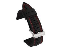 Correa deportiva universal de silicona transpirable for correas de caucho de 18 mm, 20 mm, 22 mm y 24 mm, accesorios con hebilla plateada(Black Red,18mm)