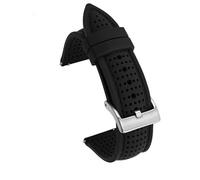 Correa deportiva universal de silicona transpirable for correas de caucho de 18 mm, 20 mm, 22 mm y 24 mm, accesorios con hebilla plateada(Black Black,24mm)