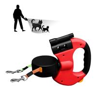 Correa doble para 2 perros, flexible, retráctil, con luz LED, 3 m, extensible con cómodo mango ergonómico, rollo (rojo)