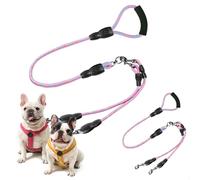 Correa Doble para Perros,Correa Perro Giratoria 360°sin Enredos con 2 Mosquetones,Trela Cao Antideslizante Ajustable con Mango de Espuma para Perros Medianos y Pequeños,1 Rosa