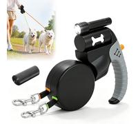 Correa Doble para Perros, HOVCEH 3 m Correa Extensible Perro Pequeño con Luz, 360° Rótula Correas Flexi Perro con Bolsas para Excrementos de Perros Pequeños de hasta 10 kg