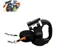 Correa doble retráctil para perro y correa para 2 perros pequeños, 10 m, extensible 360°, sin enredos, con luz LED, mango ligero para paseos, control de un botón de rotura y bloqueo (negro)